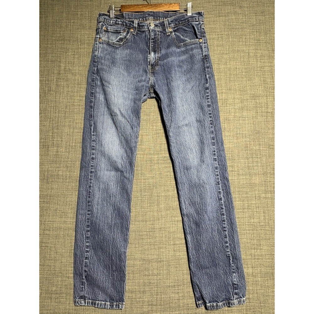 Levis 505 Jeans Mens 34x32 Medium Blue Straight Leg Denim Stretch Classic Casual